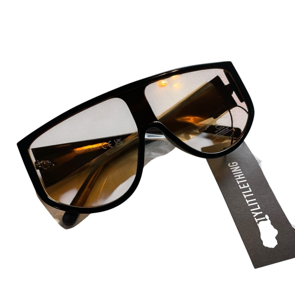 PrettyLittleThing Orange Black With Orange Lens Oversized Visor Sunglasses NWT - Picture 5 of 8